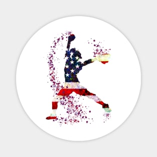 Girl Baseball Pitcher American Flag Watercolor Softball Gift Magnet